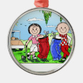 Speciaal Golf Couple Cartoon Caricature Metalen Ornament (Voorkant)