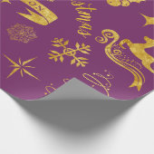 Speciaal  goud- en Paarse kerstbekroonde producten Cadeaupapier (Hoek)
