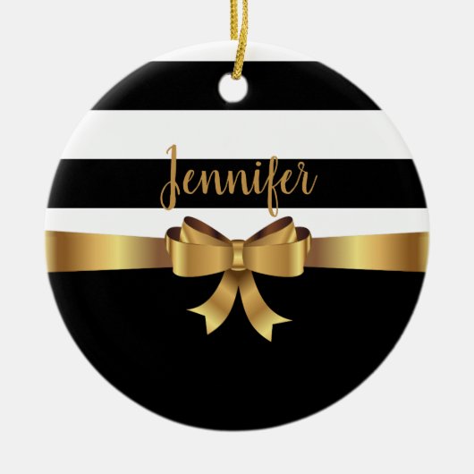 Speciaal goud, zwarte strepen, ELEGANT BOW Keramisch Ornament (Voorkant)