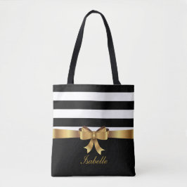 Speciaal goud, zwarte strepen, ELEGANT BOW Tote Bag