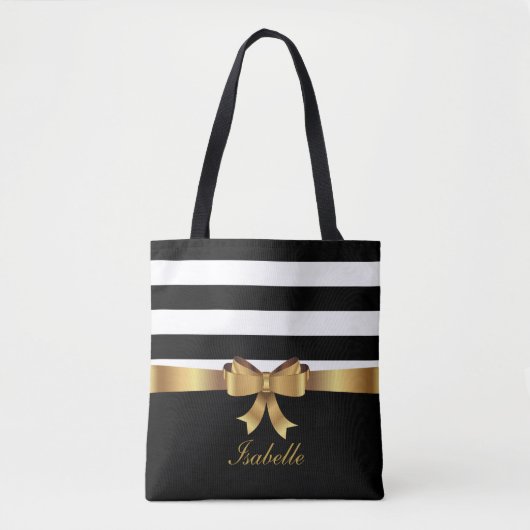 Speciaal goud, zwarte strepen, ELEGANT BOW Tote Bag (Voorkant)