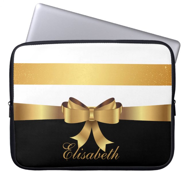 Speciaal goud, zwarte strepen Golden BOW Laptop Sleeve (Voorkant)