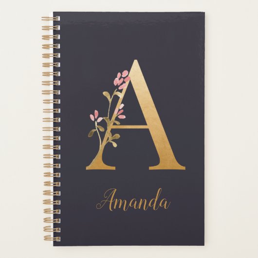 Speciaal goudblauw elegant monogram A Planner (Voorkant)