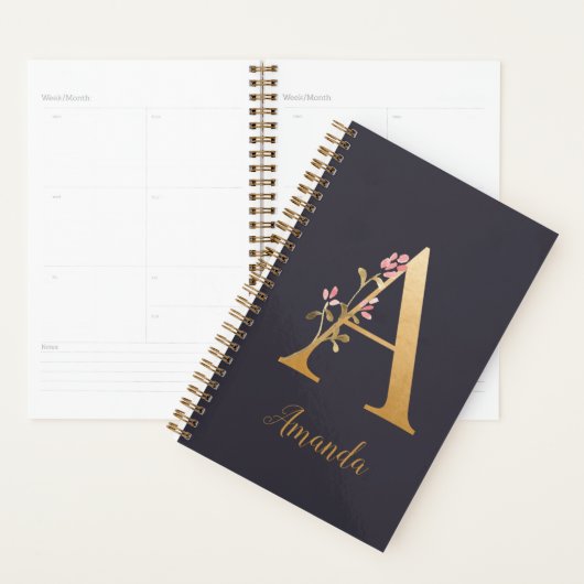 Speciaal goudblauw elegant monogram A Planner (Display)