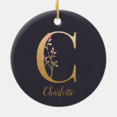 Speciaal goudblauw elegant monogram C Keramisch Ornament (Achterkant)