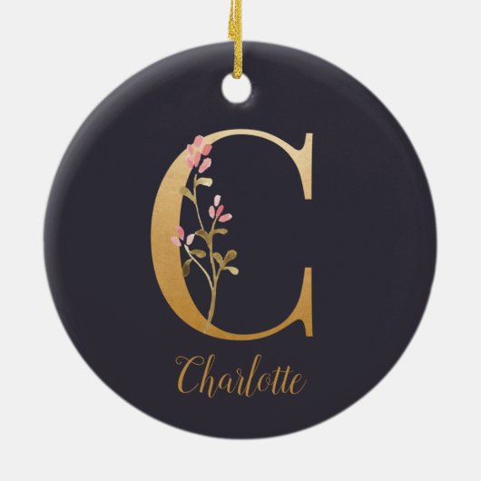 Speciaal goudblauw elegant monogram C Keramisch Ornament (Achterkant)