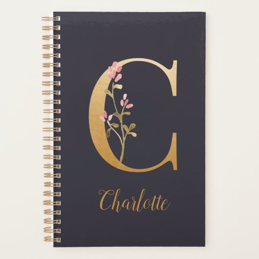 Speciaal goudblauw elegant monogram C Planner (Voorkant)