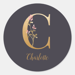 Speciaal goudblauw elegant monogram C Ronde Sticker