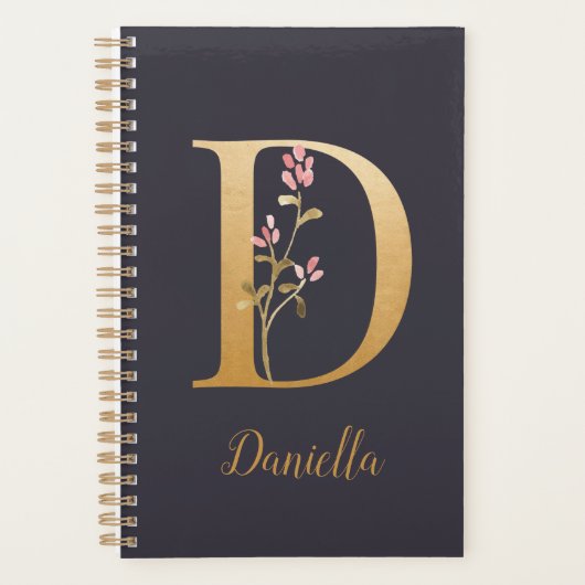 Speciaal goudblauw elegant monogram D Planner (Voorkant)