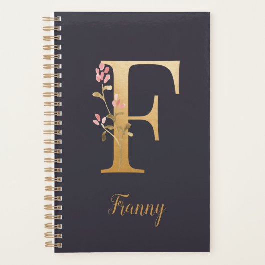 Speciaal goudblauw elegant monogram F Planner (Voorkant)