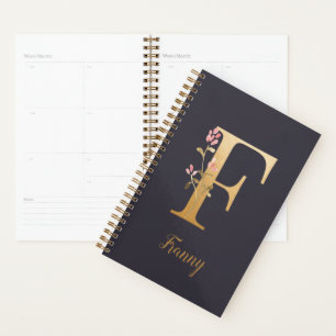Speciaal goudblauw elegant monogram F Planner