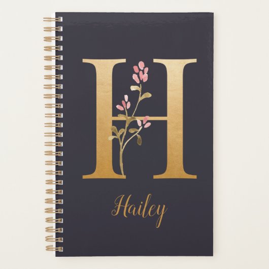 Speciaal goudblauw elegant monogram H Planner (Voorkant)