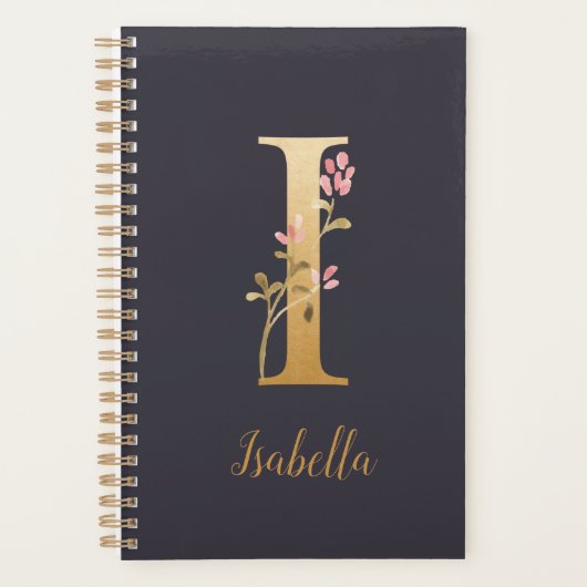 Speciaal goudblauw elegant monogram I Planner (Voorkant)