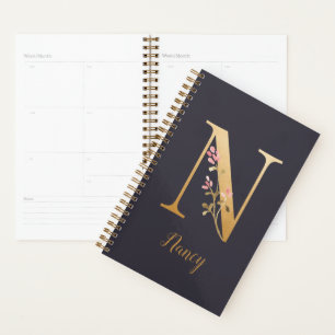 Speciaal goudblauw elegant monogram N Planner
