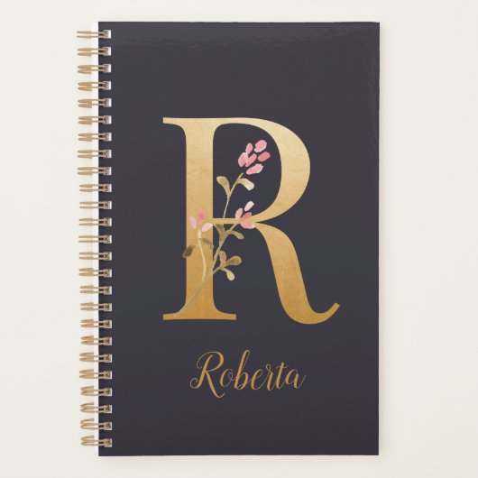Speciaal goudblauw elegant monogram R Planner (Voorkant)