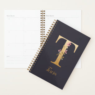 Speciaal goudblauw elegant monogram T Planner