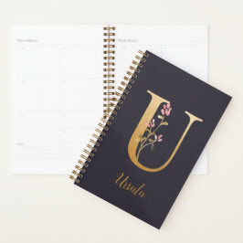 Speciaal goudblauw elegant monogram U Planner