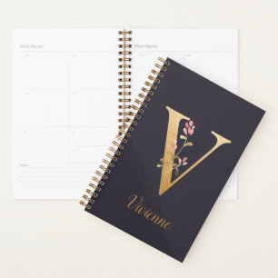Speciaal goudblauw elegant monogram V Planner
