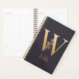 Speciaal goudblauw elegant monogram W Planner