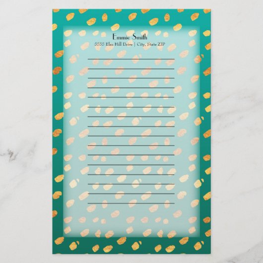 Speciaal groen en goud met een doorschijnend desig briefpapier (Voorkant)