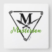 Speciaal groen monogram/unieke Golfclusters Vierkante Klok (Voorkant)