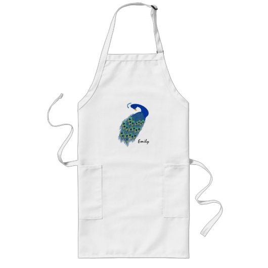 Speciaal Groen Peacock-ontwerp lang Apron Lang Schort (Voorkant)