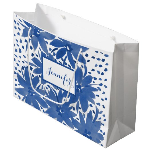 Speciaal groot Floral Design Blue Gift Bag Cadeauzakje (Voorkant Gekanteld)