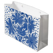 Speciaal groot Floral Design Blue Gift Bag Groot Cadeauzakje (Achterkant Gekanteld)