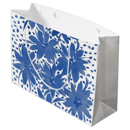 Speciaal groot Floral Design Blue Gift Bag Groot Cadeauzakje (Achterkant Gekanteld)