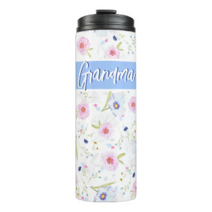Speciaal grootmoeder mooi Floral roze blauw Thermosbeker
