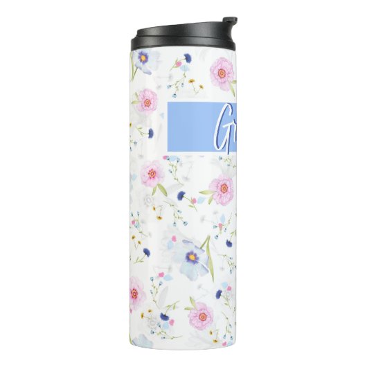 Speciaal grootmoeder mooi Floral roze blauw Thermosbeker (Gedraaid links)