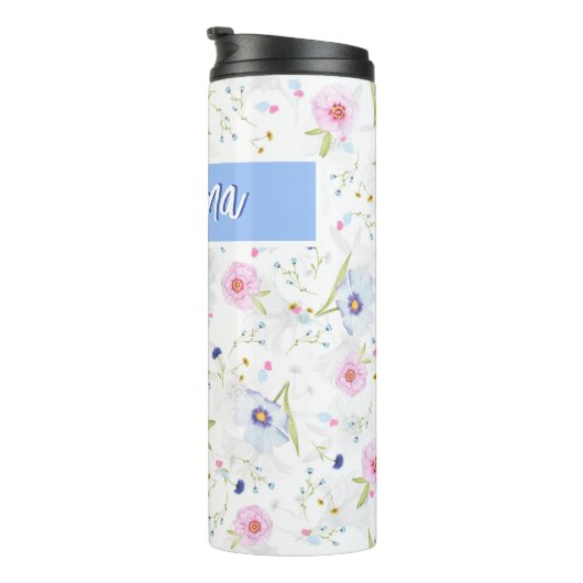 Speciaal grootmoeder mooi Floral roze blauw Thermosbeker (Geroteerd rechts)