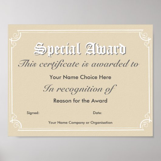 Speciaal gunningscertificaat poster (Voorkant)