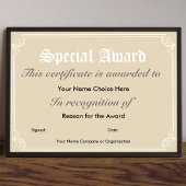 Speciaal gunningscertificaat poster