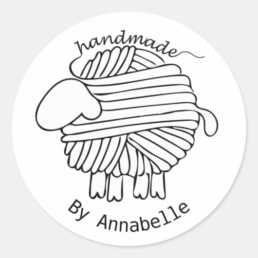 Speciaal "Handmade by"-Sticker van garen Ronde Sticker (Voorkant)