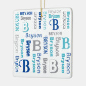 Speciaal herhaalde naam Navy Blue Grey Keramisch Ornament (Links)