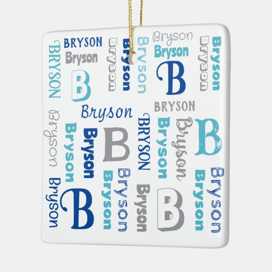 Speciaal herhaalde naam Navy Blue Grey Keramisch Ornament (Links)