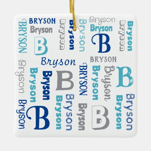 Speciaal herhaalde naam Navy Blue Grey Keramisch Ornament (Voorkant)