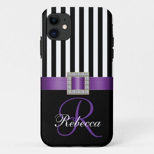 Speciaal Initiaal Paars Black Stripes Hoesje (Achterkant)