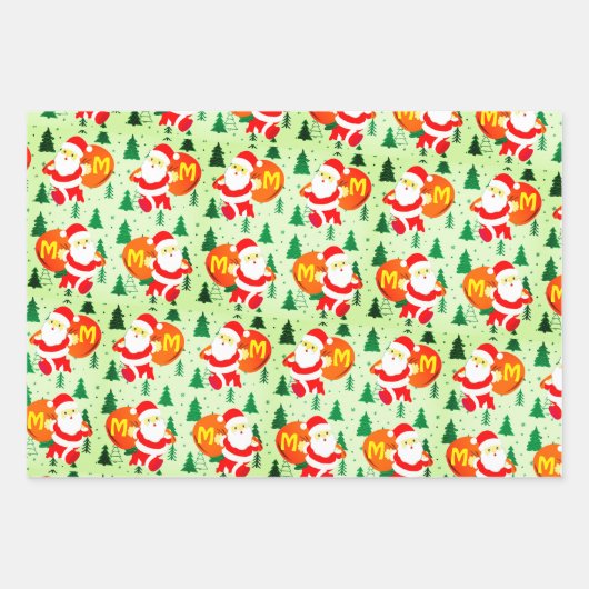 Speciaal Initiaal van het Monogram op Santa Claus Inpakpapier Vel (Voorkant 3)