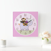 Speciaal Jacana Monkey op Elephant Baby Clock Vierkante Klok (Huis)