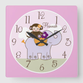 Speciaal Jacana Monkey op Elephant Baby Clock Vierkante Klok
