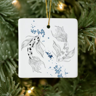Speciaal Japanse Koi Vissen die Kerstmis zwemmen Keramisch Ornament