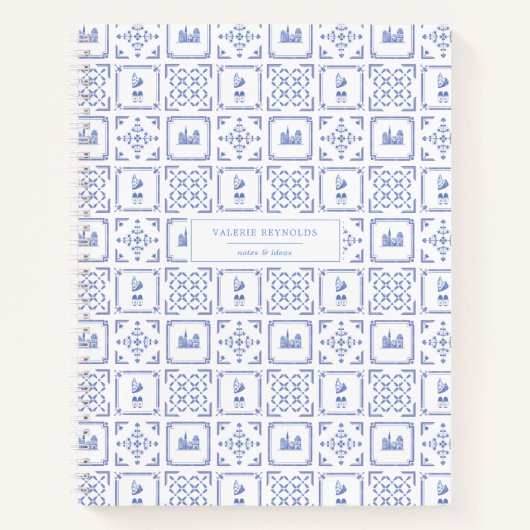 Speciaal journaal van Delft Blue en White Pattern Notitieboek (Voorkant)
