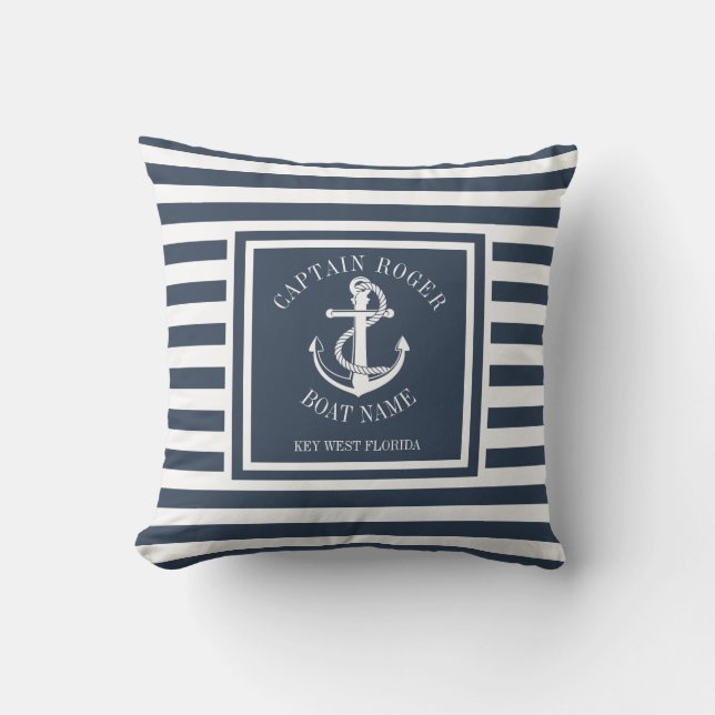 Speciaal kapitein Navy Blue Nautical Anchor Out Buitenkussen (Voorkant)