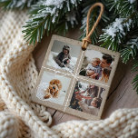 Speciaal kerstfeest 4 Foto's Verzendpakket Keramisch Ornament<br><div class="desc">Stuur dit vakantieseizoen een speciale bestelling naar je familie en vrienden met ons eenvoudige kerstpakket met een foto-versiering voor feestdagen. Het ontwerp is voorzien van een faux-bruine krafttextuur die op een verpakte pakketbezorging lijkt. Eenvoudige witte touw en boog vult deze eenvoudige kerstkaart met een simpel thema aan. Geef vier van...</div>