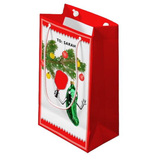 Speciaal kerstfeest met Pickleball Klein Cadeauzakje (Voorkant Gekanteld)