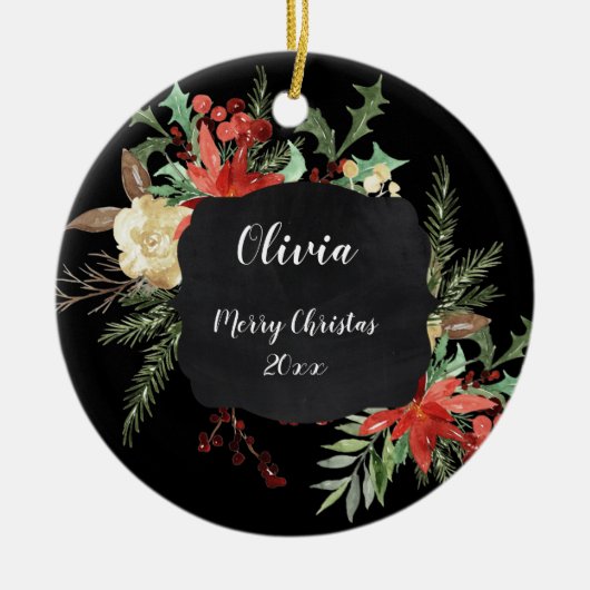 Speciaal kerstFloral Lijst Black Keramisch Ornament (Voorkant)