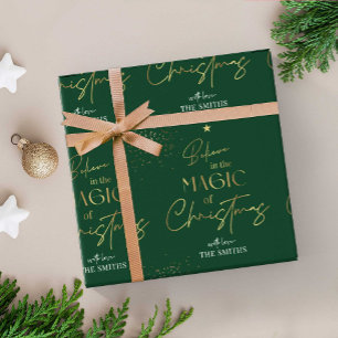 Speciaal kerstgoud kalligrafie Naam Groen Cadeaupapier