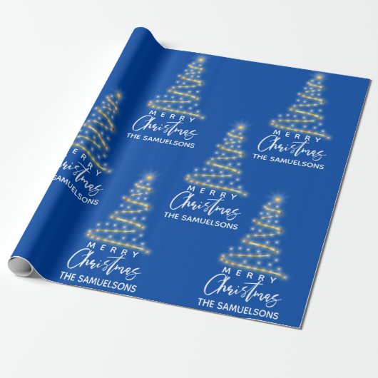 Speciaal kerstgoudblauw cadeaupapier (Uitgerold)